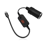 USB C Stecker auf 12V Auto Zigarettenanzünder Buchse Adapter Kabel mit Voltmeter Anzeige, Einstellbare Spannung 5V/9V/12V, Kurzschluss- und Überstromschutz, geeignet für GPS Dash Cam Autoladegerät