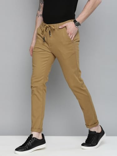 Image of The Indian Garage Co Men Slim Fit Solid Mid-Rise Chinos