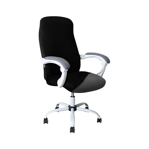 Image of HOKIPO 'SereneSolids' 140 GSM Office Chair Cover for Desk Chair (Mid-Back) - 140 GSM Stretch Fabric - Washable, Durable & Anti-Slip - Fits Mid-Back Office Chairs, Black (AR-5221-BLK-M)