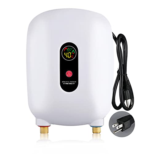 Mini-Tankless Water Heater, 3000W 110V One-click Heating, Electric Instant Water Heater with Overheating Protection by Folconauto. (white)