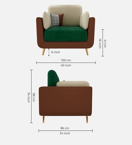 Image of Sixpine Luxury Dual Color Upholstery Sofa in Premium Velvet | Solid Wood Structure | Sturdy Golden Legs | High Density Foam | Extra Comfort for Modern Living Room (Green & Beige, 1 Seater)