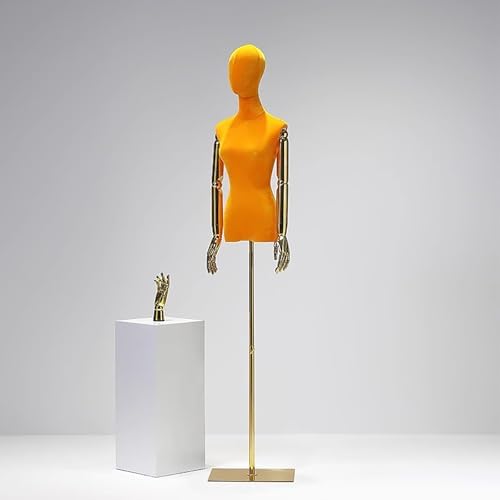Adjustable Female Mannequin Stand with Head, Metal Arms & Base - Red Electroplated Dress Form for Clothing Display, Fashion Showcase, Tailoring & Retail Use