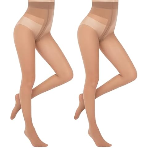 Aaronano 2 Pairs T-Crotch Rip Resistant High Waist Pantyhose with Reinforced Toes, 10 Denier Ultra Thin Sheer Tights for Women（brown） Cover
