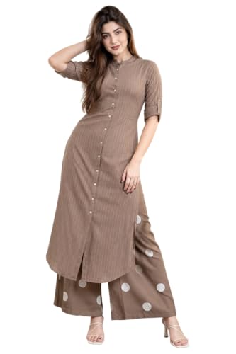 Image of Celary Women's Kurtas & Kurtis|Striped Straight Kurti with Printed Palazzo Pants|Ethnic Kurti Set for Woman|Casual Suit Set for Women with Size S to 3XL|Stylish Dress for Woman