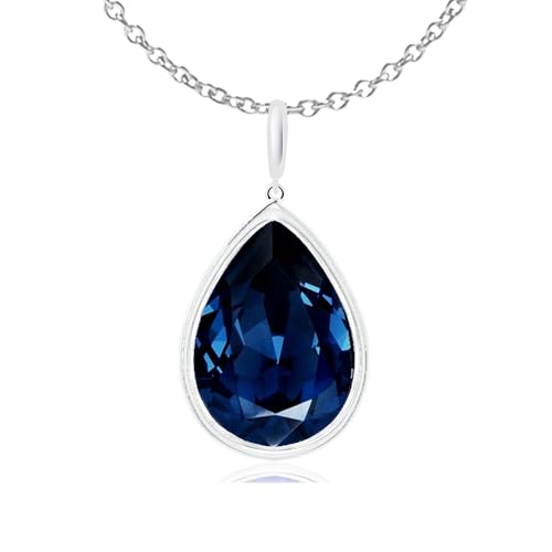 Crystalline Azuria Tropfenform Halskette Anhänger mit Blauer simulierter Saphir Zirkonia Kristalle 18 kt Weiß Vergoldet für Damen 45 cm