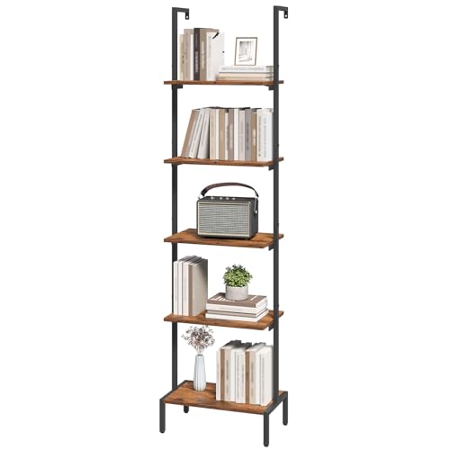 MAHANCRIS Ladder Shelf, 5-Tier Bookshelf, Ladder Bookcase with Wall Mount,