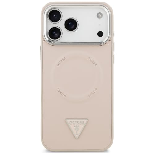 Coque iPhone 17 Pro Max Guess compatible MagSafe rose avec logo triangle - 3