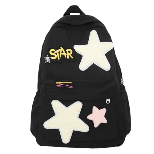 MININAI 2026 Preppy Backpack Trendy Y2K Stars Backpack Cute Aesthetic College Laptop Backpack Casual Daypack Y2k Accessories (Black One Size)