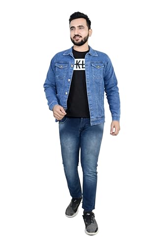 Image of Classic Denim Jacket, Medium Wash Blue, Button Front, Long Sleeve
