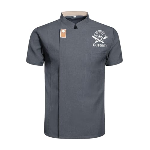 Chaqueta De Chef Personalizada con Estampación De Texto Y Logotipo, Manga Corta O Larga para Hombre Y Mujer | Uniforme Profesional De Cocina para Hoteles Y Restaurantes (Gris (Corto))