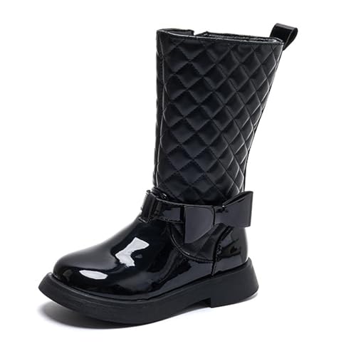 Dayiss Toddler/Little/Big Kid Girl's Waterproof Buckle Strap Side Zipper Mid Calf Combat Fur Lined Winter Snow Boots Girls Fashion Short Dress Ankle Boots