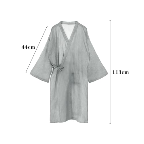 Image of SIQITECHNO Men Summer Kimono Bathrobe Long Cotton Yukata Woven Striped Pajamas Loungewear Mens Bathrobe Sleepwear Nightgown