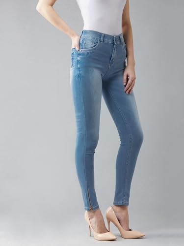 Image of Miss Chase Women's Skinny High Rise Cropped Fringed Hemline Detailing Stretchable Denim Jeans