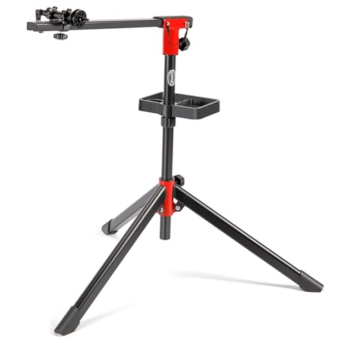 CXWXC Fahrradmontageständer - Profi Reparaturständer mit Werkzeugschale und Magnetfach (Schwarz- Rot)