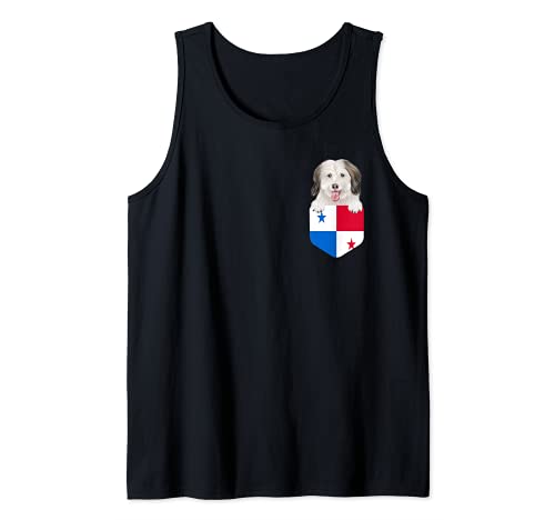 Panama Flag Coton de Tulear Dog In Pocket Tank Top, Black, S