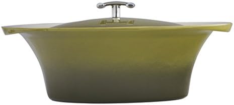 Starfrit Heritage 6-Quart Enameled Cast Iron Pan with Lid Shaded Green