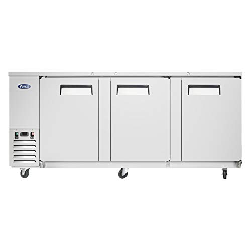 Atosa Commercial Bar Back Refrigerators, Counter Height 3 Doors Beer Beverage Cooler with LED Lighting MBB90