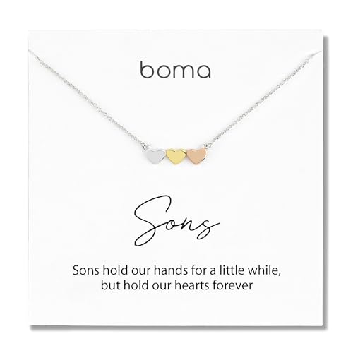Boma Jewelry Sentiments Collection Sons Sterling Silver Three Hearts with 14kt Rose and Yellow Gold Vermeil Necklace, 18 Inches