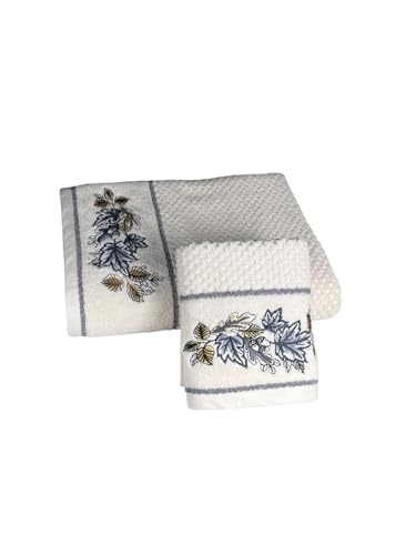 Image of SENSES By Riba Cotton Towel Set 550 GSM - Design 8, 2 Pcs| 1 Bath + 1 Hand Towels Combo | Super Soft, Absorbent, Lightweight, Antimicrobial, Low Linting