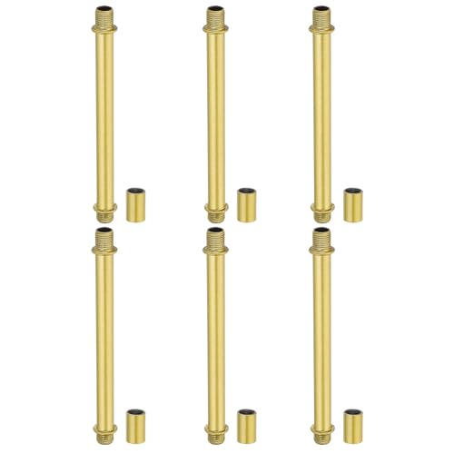 Image of PATIKIL Straight Pipe Lamp Stems Rod Kit, 6 Set M10 Carbon Steel 100mm(3.94 inch) Long Double End Thread Rod with Coupling Nuts Sleeve Connector for Table Lamps Chandeliers, Gold Tone