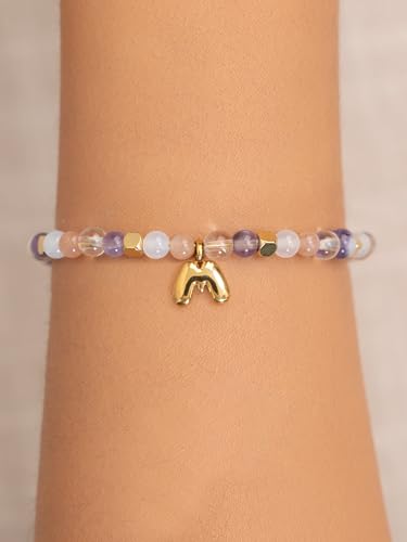 SENLLY Crystal Initial Bracelet, Meaningful Gift for Women Crafted with Natural Stone & Bubble Letter Charm M, Adjustable for Mom Daughter Sister Wife Friend - image 3
