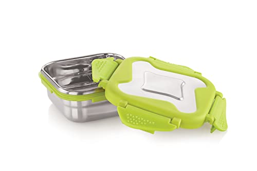 Image of STEELLOCK Smart Stainless Steel Tiffin Lunch Box Set for Kids and Adults - Airtight Leakproof Square Containers with Steel Lids - Green 250ml & 360ml - School & Office