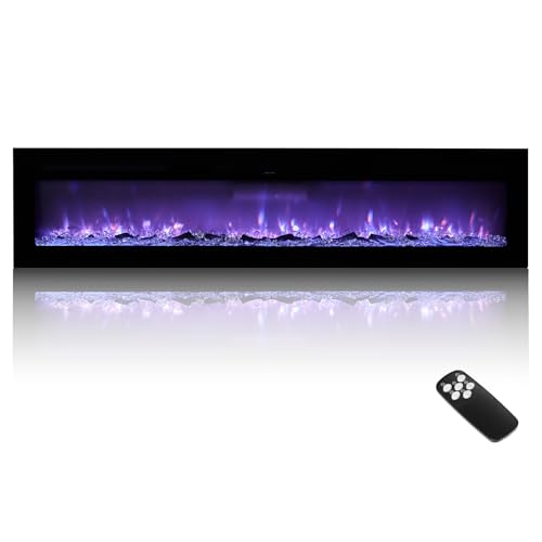 Image of VEVOR 60 inch Electric Fireplace, Wall Mounted Recessed Fire Place with Remote Control, Timer, 1500W, Adjustable Flame Color Brightness, Touch Screen, Overheat Protection, for Living Room,Bedroom