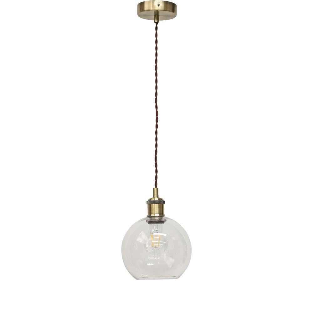 First Choice Lighting BarnumClear Glass Globe Antique Brass Retro Pendant Fitting from B&Q