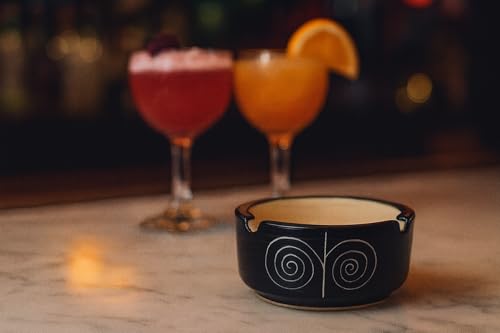 Image of HS HINDUSTANI SAUDAGAR Midnight Spiral ceramic ashtray set of 1 handmade easy to clean smoke ash holder for home office bar cafe restaurant hotel & tabletop indoor gift for men women & bachelors