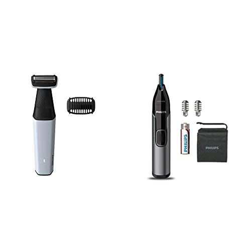 Image of Philips Bg3005 /15 Cordless Bodygroomer-Full Body Hair Shaver & Trimmer & Philips Nose Trimmer Nt3650 /16,Cordless Nose,Ear & Eyebrow Trimmer With Washable,2 Eyebrow Combs,Battery Powered (Gray)-Unisex