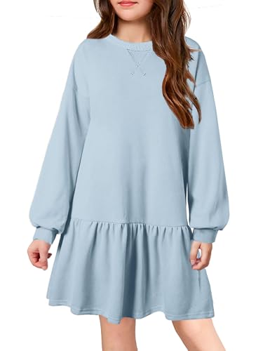 Arshiner Girls Dresses Long Sleeve Pullover Tops Drop Shoulder Sweatshirt Casual Dress with Pockets