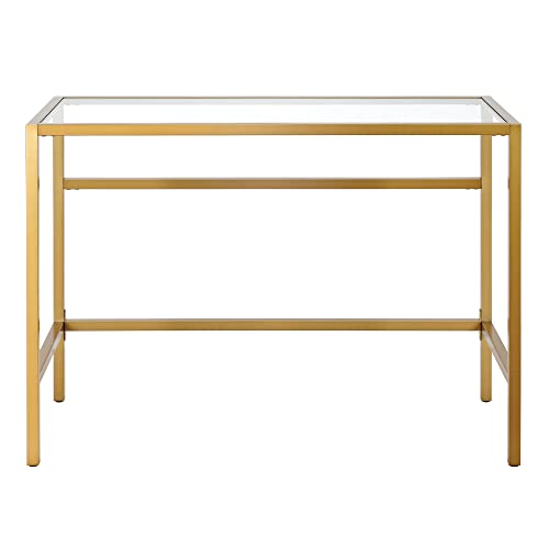 Image of Henn&Hart 42 inch Wide Rectangular Writing Desk in Brass, Laptop Desk, Computer Desk, Home Office