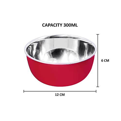 Image of Stainless Steel Microwave Safe Bowls 12cm Set of 3 | Multicolor Kitchen Serving Bowls | Food Storage and Serving Bowls | 300 ML