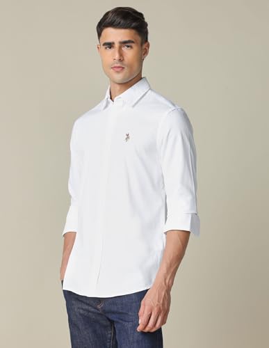 Image of U.S. Polo ASSN. Textured Tailored Fit Shirt for Men - 100% Cotton, Breathable & Comfortable, Full Sleeves Casual Shirt for Men