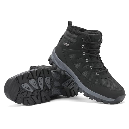 FLARUT Herren Winterstiefel Warm Gefüttert Wanderstiefel Schneestiefel Trekking Stiefel Schuhe Winterschuhe Wanderschuhe Schneeschuhe Outdoor(Schwarz,42)