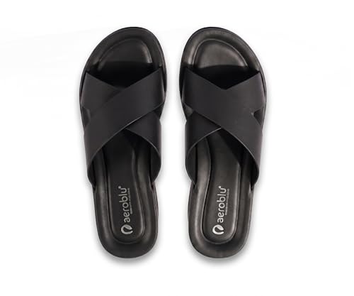 Image of AEROBLU Cushion Comfort Mid Heel Slippers for Women | Classic Cross Strap Design | Comfortable Padded Footbed | Anti-Skid & Durable Heel Slippers for Girls | Ideal for Party, Ethnic and Daily wear