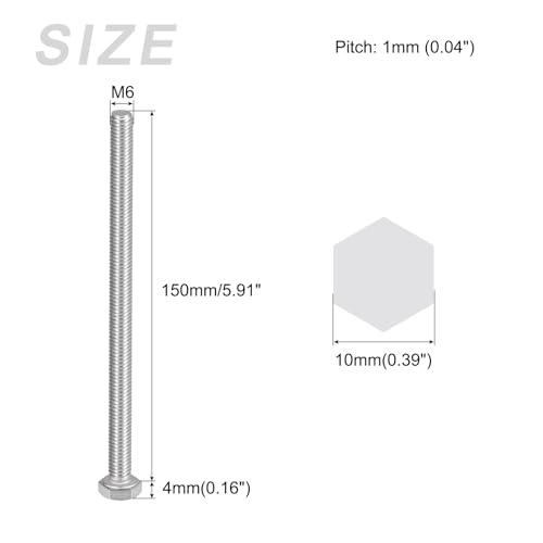 Image of METALLIXITY Hex Bolts (M6-1x150mm) 5Pcs, 304 Stainless Steel Coarse Fully Threaded Hex Head Screw Bolt Machine Screws - for Furniture Repair, Silver