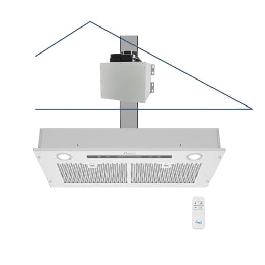 Awoco 14-1/2”D Super Quiet Split Insert Ceiling Mount Stainless Steel Range Hood, 4-Speed, 800 CFM, LED Lights, Mesh Filters with 6” Blower & Remote Control (30"W 6" Vent)