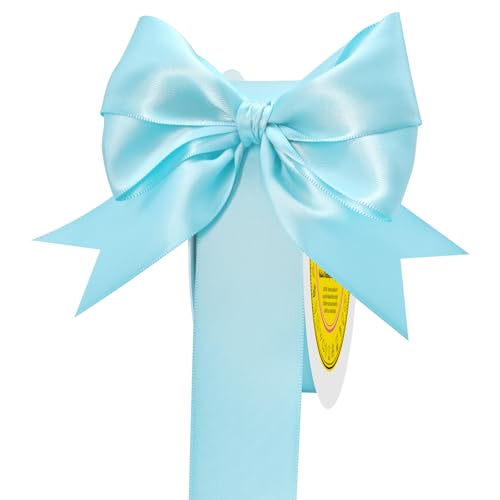 Image of Double Face Blue Topaz Satin Ribbon 1-1 /2 Inch x 50 Yards Polyester Ribbon for Gift Wrapping Easter Weddings Party Decorations Hair Bows Invitations