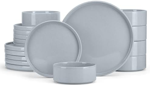 E-far Dinnerware Sets for 6, 18-Piece Stoneware Plates and Bowls Dish Set, Modern Kitchen Dinning Dishware, Chip and Scratch Resistant, Microwave & Dishwasher Safe, Speckled Gray
