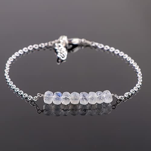Bracelet de pierre de lune naturelle Gempires avec perles de 4-5 mm et chaîne réglable