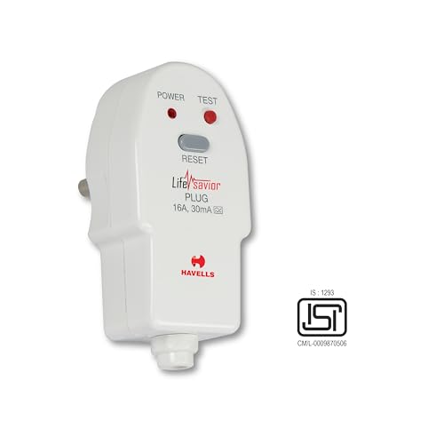 Havells Plastic 16A 30mA PRCD Plug Top, Equipped with a Safety Shutter Socket Along with An Auto Trip Feature Which Shuts Off if Detects Any Current Leakage, Backup Protection for Overload 6IEC: 61540 view 2