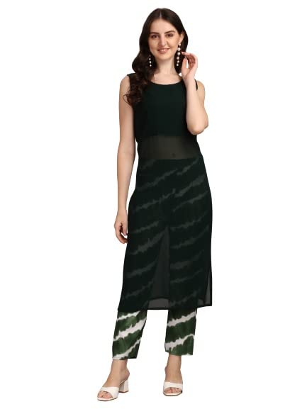 Gufrina Women's Rayon Kurta Pant With Round Neck Sleeveless Solid Pattern Calf Length A Line Style And Regular Fit