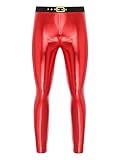 YONGHS Men Xmas Faux Leather Pants Slim Fit Stretch Trousers Metallic Shiny Clubwear Straight Leggings Red Medium