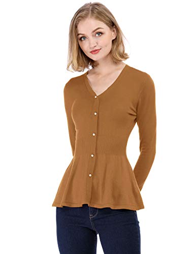 Allegra K Women's Peplum Sweater Ribbed V Neck...