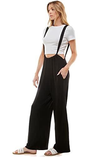 Loving People Women's Loose Fit Suspender Pants Overalls Jumpsuits With Pockets, Medium, Black #TOP4