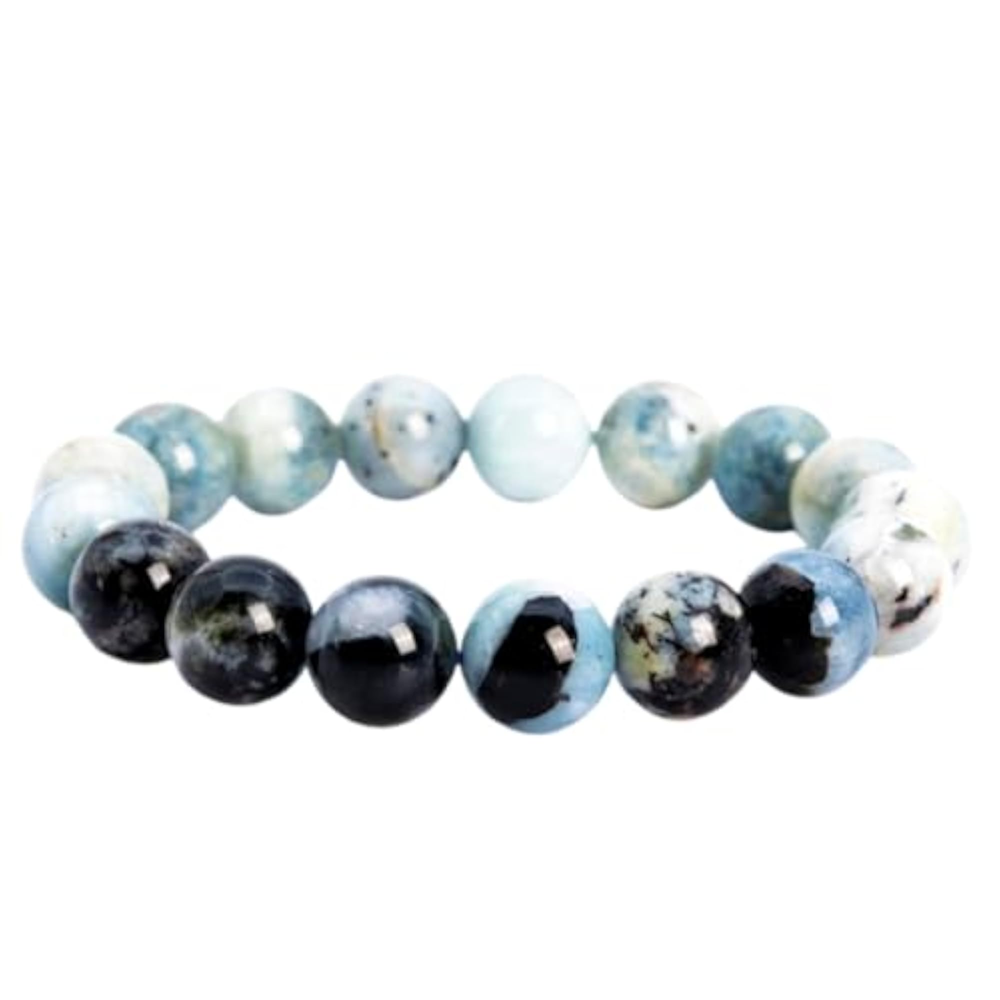 Natural Multi Aquamarine 12mm Round Bead Stretchable Bracelet, Unisex Gift