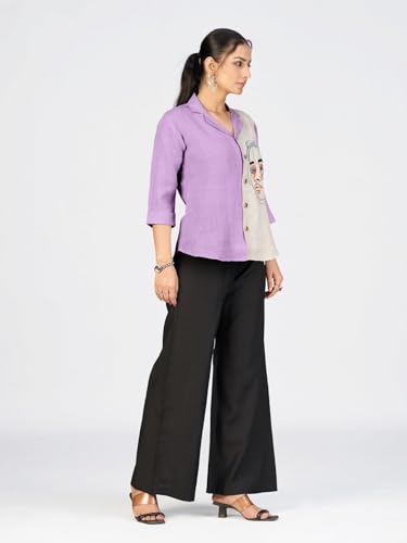Image of Makhhi Wear Trendy Women's Sea Green & Beige Sketch Embroidered Casual Shirt for Women