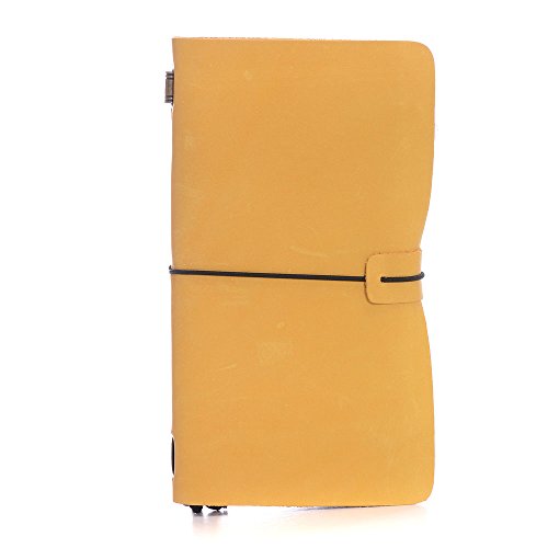 Traveler's Notebook, Linshi Tasks Retro Leather Journal Daily Planner With Refillable Paper,Pencil Case (Yellow-L)