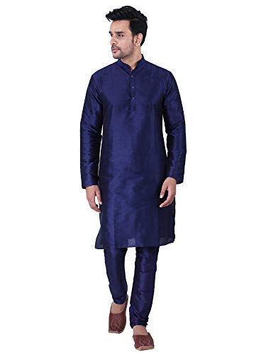 Image of HUZUR Men's Silk Solid Straight Long Kurta Pyjama Set| Ethnic Wear